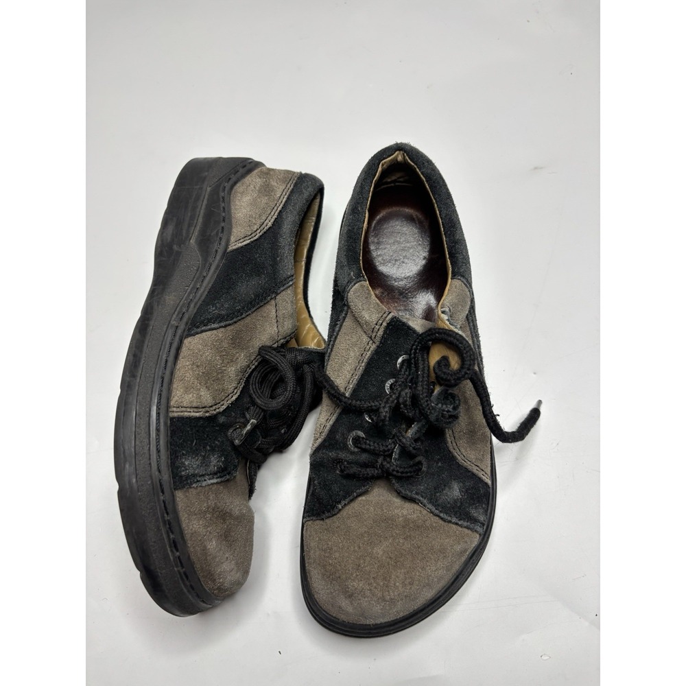 Birkenstock Two-Tone Black and Brown Suede Lace-Up Mules